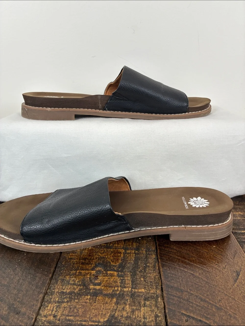 Yellow Box Black Brown Slip-In Shoe 8.5 Sandal Low Heel Vegan - Picture 4 of 7